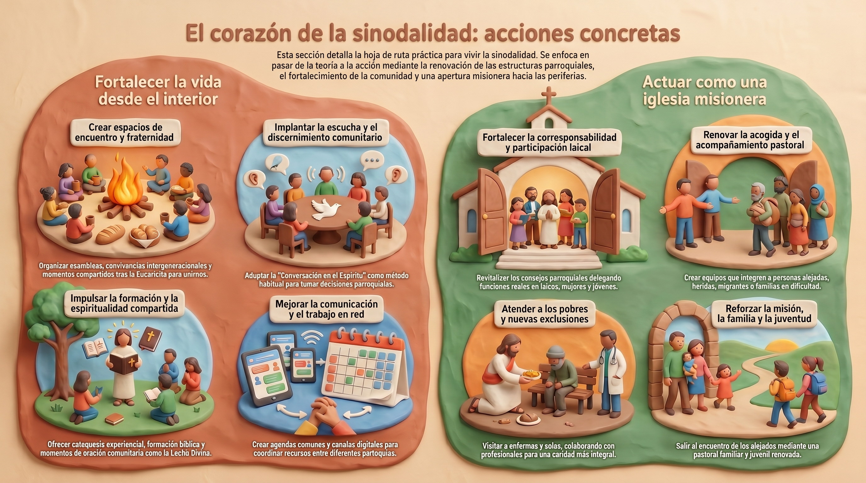 Infografía de las opciones y acciones propuestas por los grupos sinodales