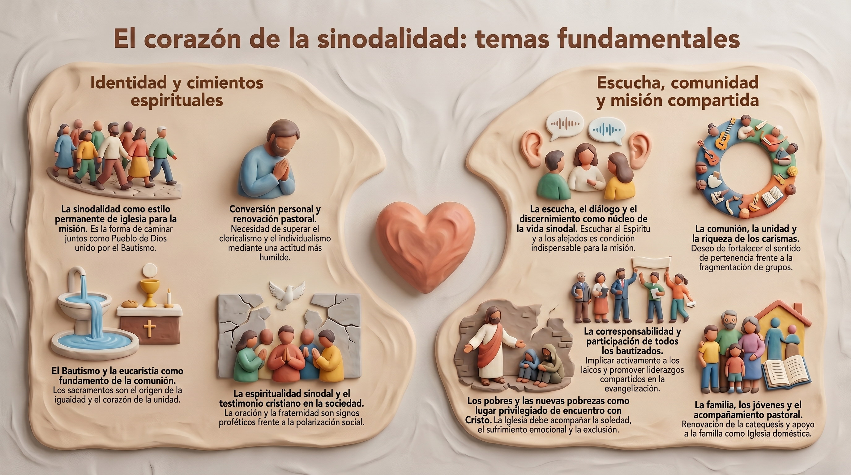 Infografía de los temas fundamentales tratados en los grupos sinodales
