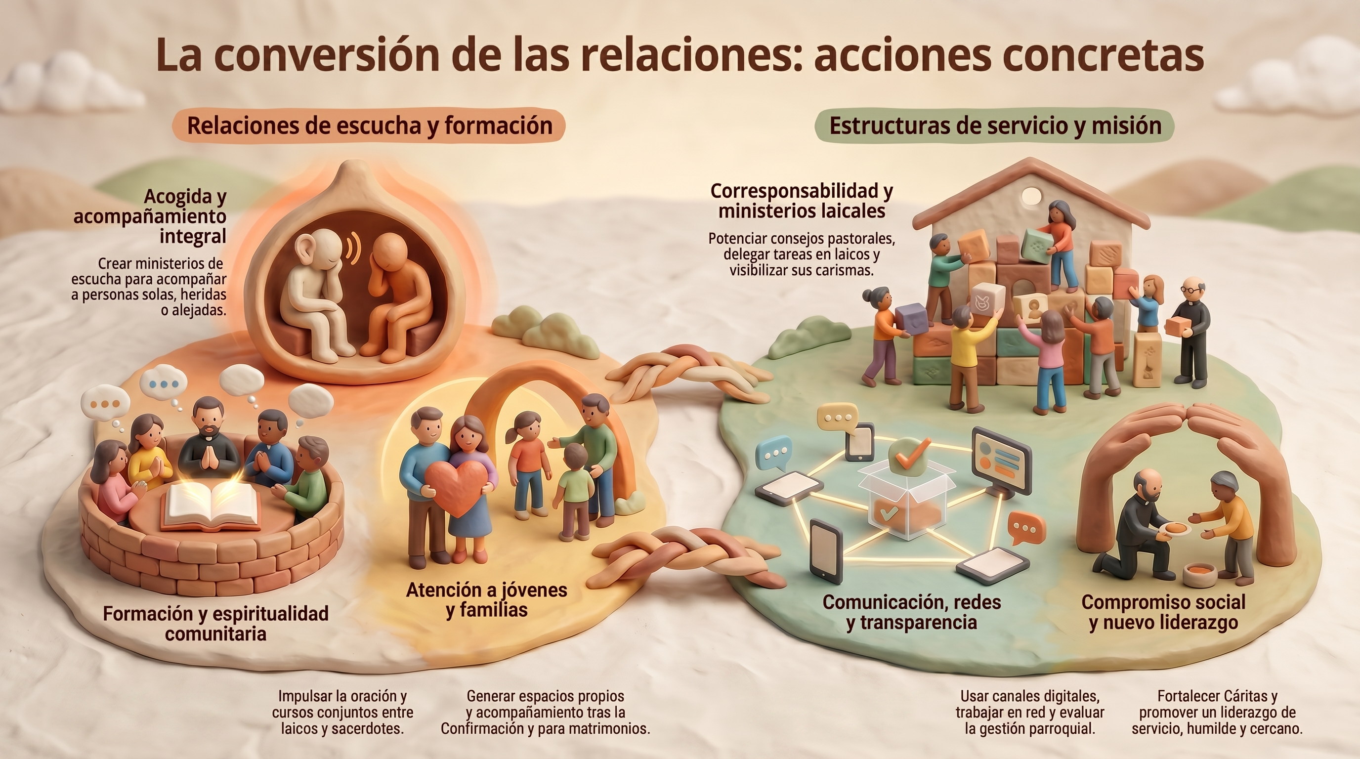 Infografía de las opciones y acciones propuestas por los grupos sinodales