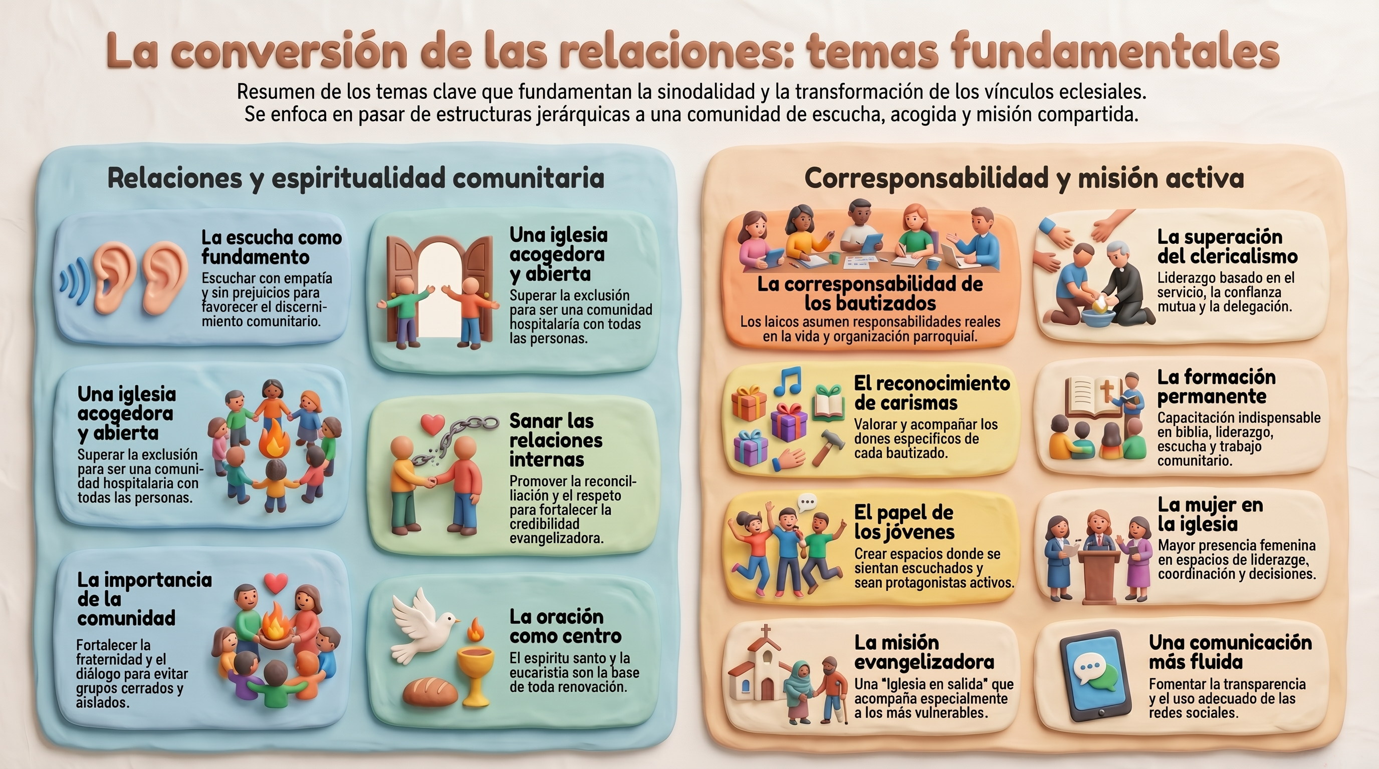 Infografía de los temas fundamentales tratados en los grupos sinodales
