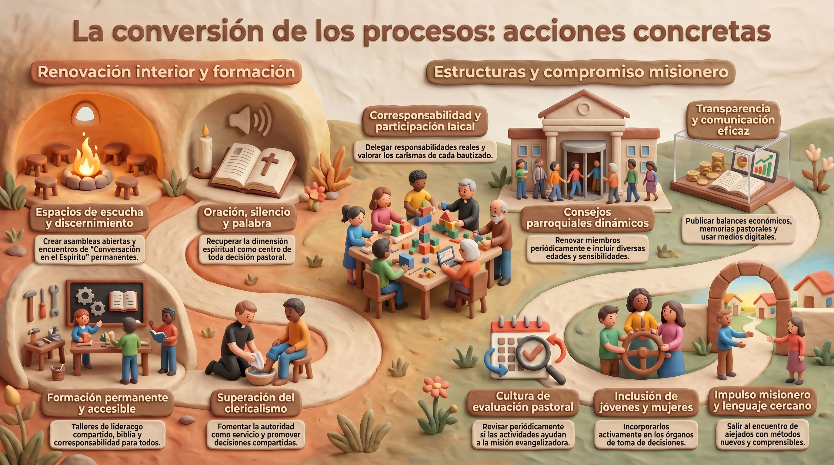 Infografía de las opciones y acciones propuestas por los grupos sinodales