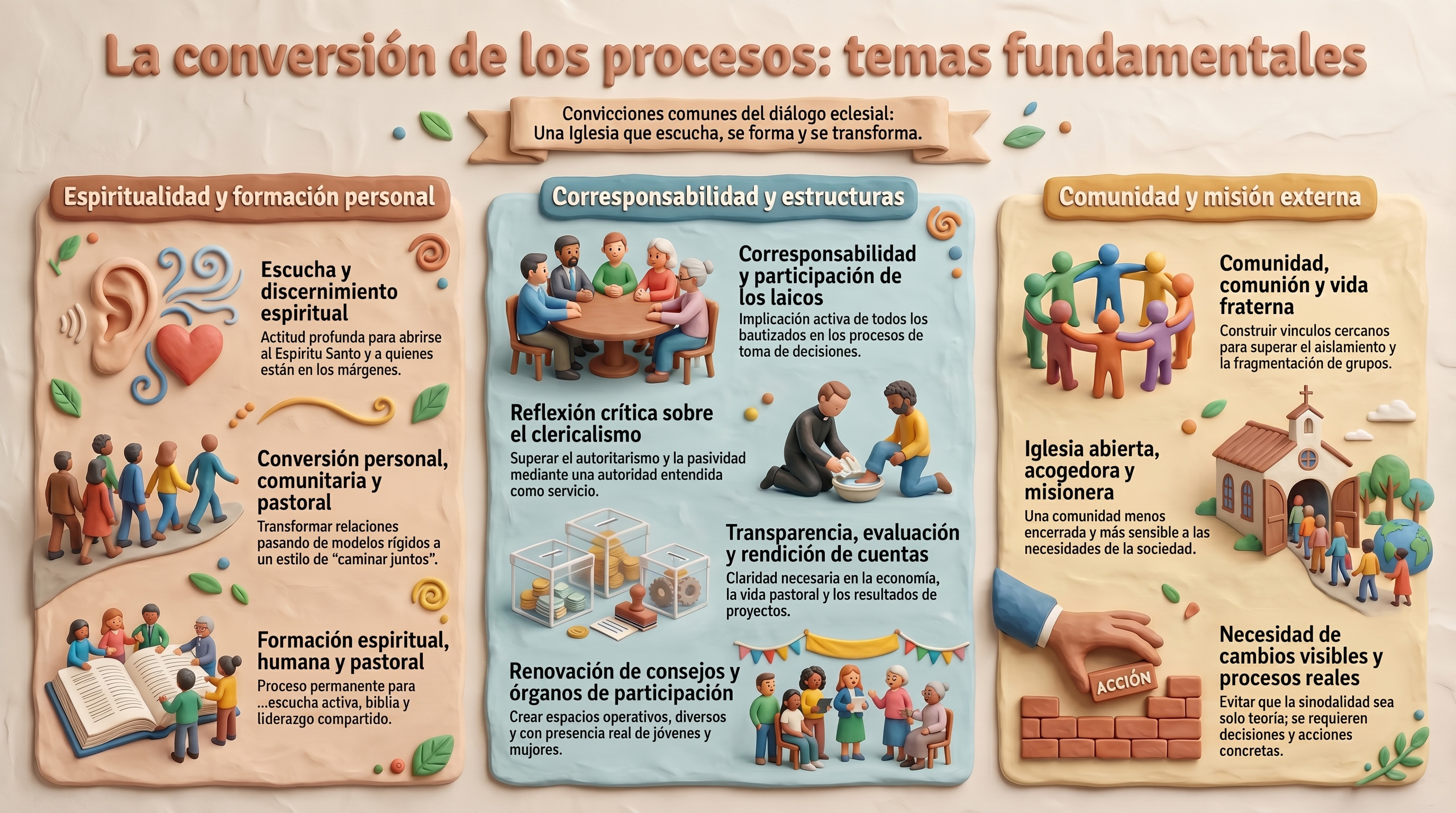 Infografía de los temas fundamentales tratados en los grupos sinodales