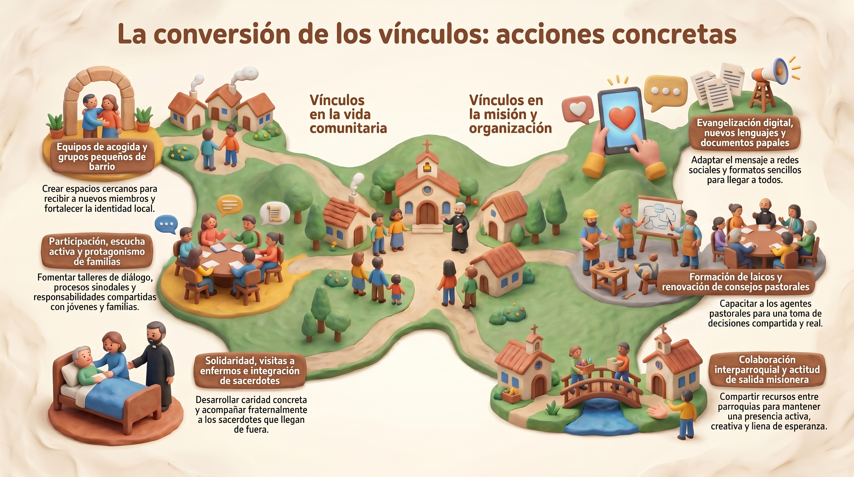 Infografía de las opciones y acciones propuestas por los grupos sinodales
