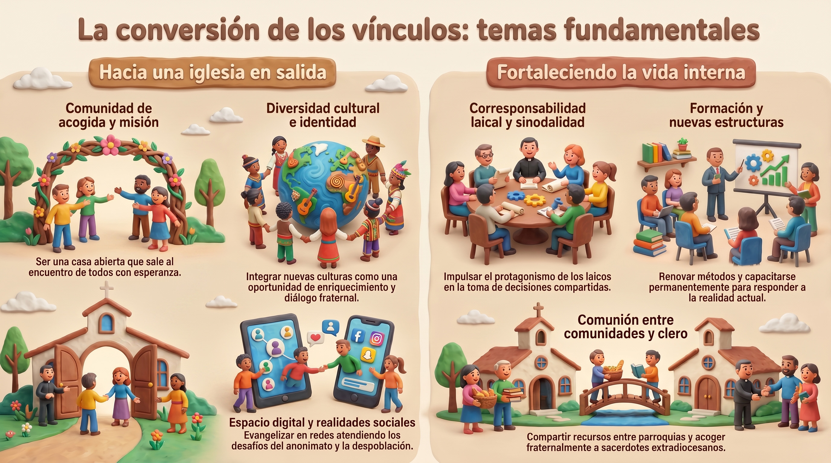 Infografía de los temas fundamentales tratados en los grupos sinodales
