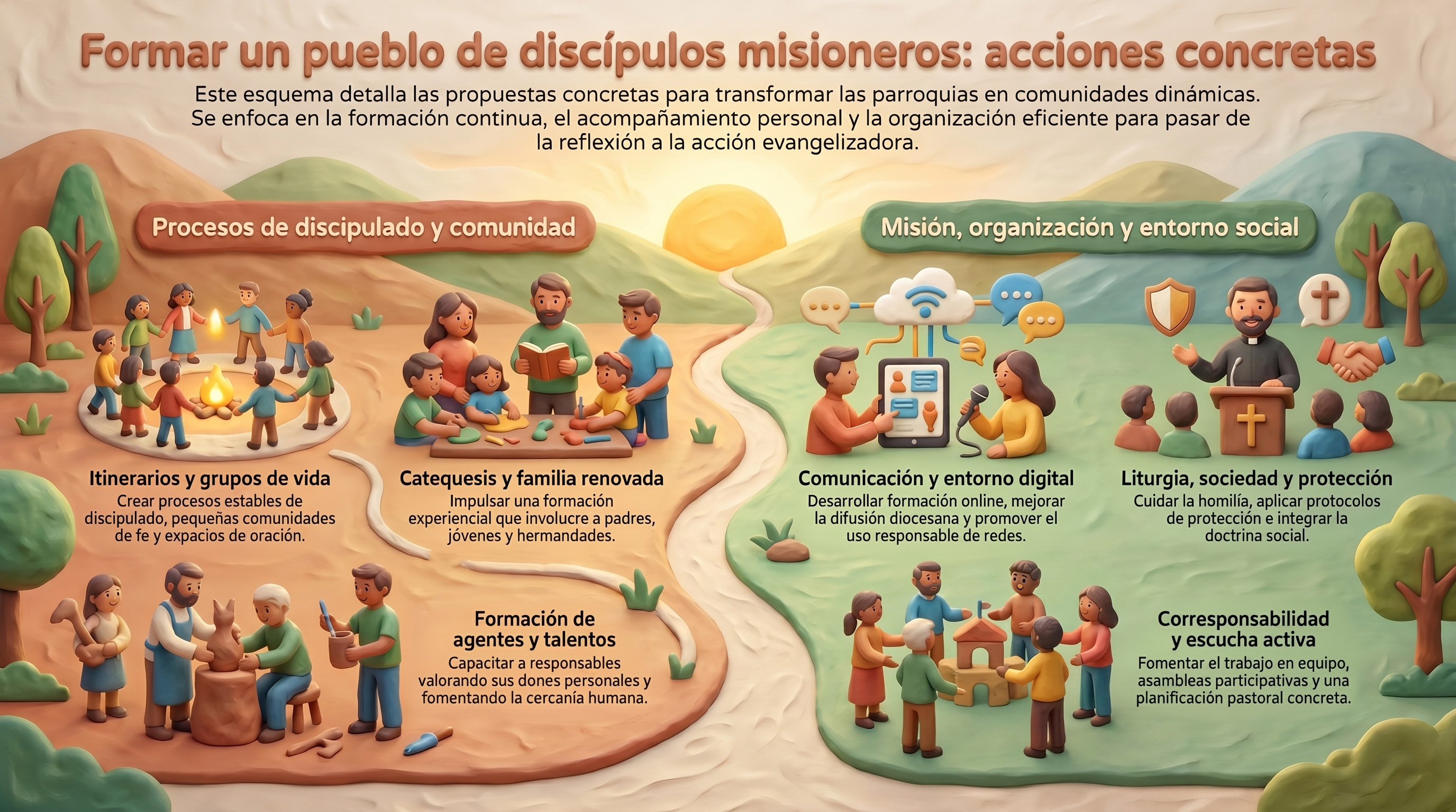 Infografía de las opciones y acciones propuestas por los grupos sinodales
