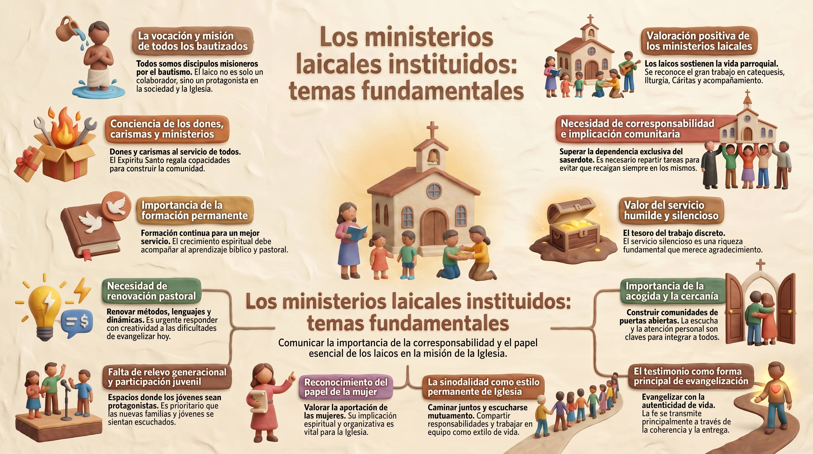 Infografía de los temas fundamentales tratados en los grupos sinodales