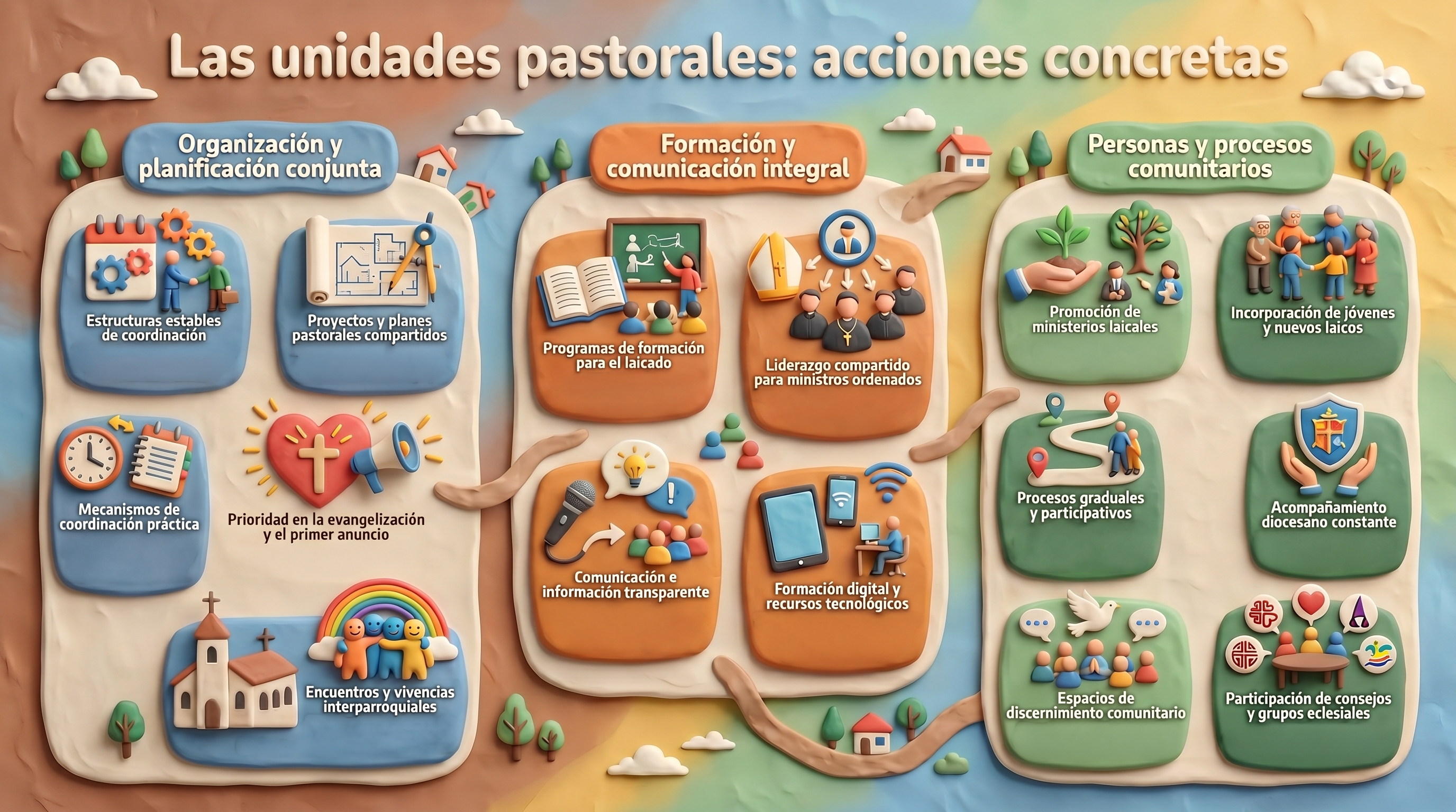Infografía de las opciones y acciones propuestas por los grupos sinodales