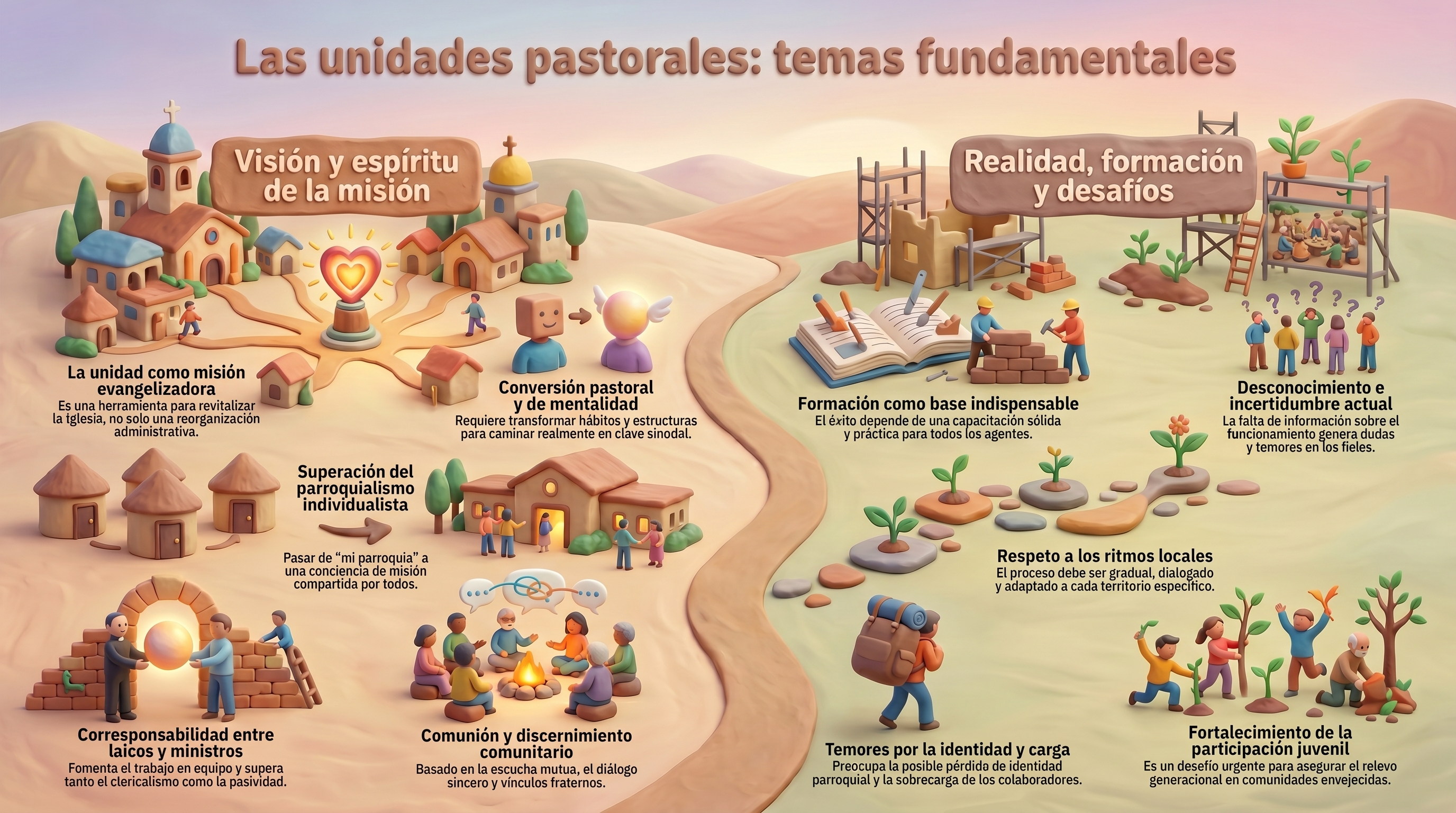 Infografía de los temas fundamentales tratados en los grupos sinodales